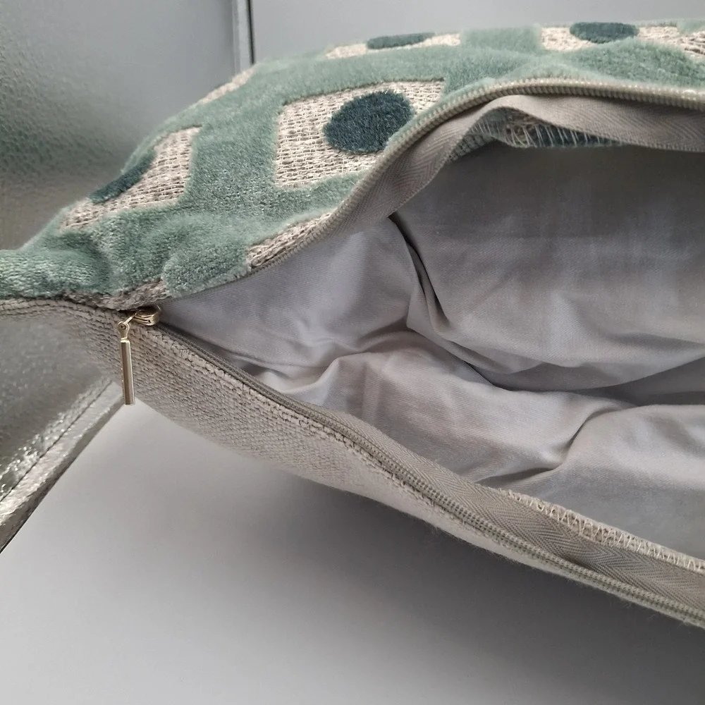 FLOOF Lumbar Pillow 15x24 Velvet Sage Green Geometric Dot Textured Feather Down